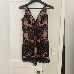 Free People Night Shimmers Lace Sequined Mini Dress Black